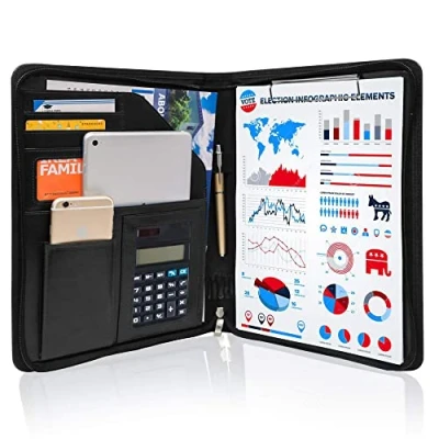Abbildung von GraduatePro Klemmbrettmappe A4 mit Deckel Reißverschluss Leder Organizer Mappe Dokumentenmappe Ordner Clipboard Outdoor Schwarz