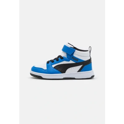 Abbildung von Puma Rebound V6 MID Unisex Sneaker high für Kinder, Größe: 30, White/black/racing blue Schuhe