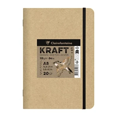 Abbildung von Clairefontaine 975937C Skizzenbuch Kraft Natur DIN A5 14,8x21cm, geheftet, 20 Blatt 115g, ideal für Multitechniken, 1