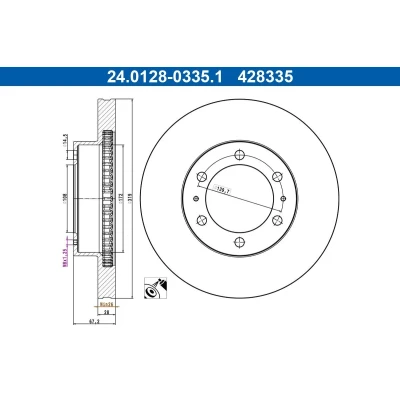 Abbildung von ATE Bremsscheibe TOYOTA: HILUX VIII Pickup, 3 Pick up, Pritsche/Fahrgestell (KUN1, TGN3, TGN2, TGN1, 319,0mm 28,0mm 6 139,7mm Belüftet