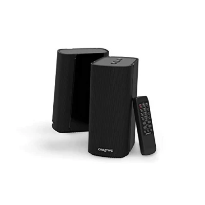Abbildung von Creative T100 Kompakte 2.0 Hi Fi Desktop Lautsprecher, bis zu 80W Spitzenleistung mit Bluetooth 5.0, optischer Eingang, für Computer und Laptops