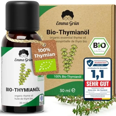 Abbildung von Emma Grün® Bio Thymianöl [100% Naturrein] Thymian Essential Oils 30ml Würzig Frisches Öl Ätherische Öle Aus in LEBENSMITTELQUALITÄT Griechenland