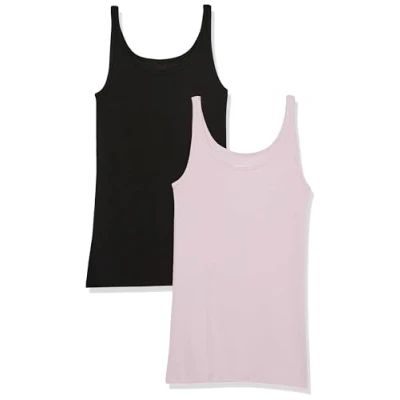 Abbildung von Amazon Essentials Damen Schmal geschnittenes Tanktop mit dünnem Trägern, 2er Pack, Lila/Schwarz, S