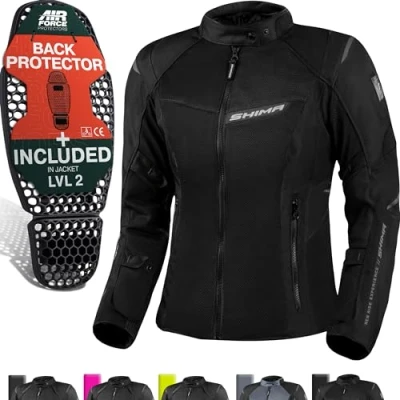 Abbildung von SHIMA RUSH Motorrad Jacke Damen mit Protektoren Mesh AIRFORCE Rückenprotektor Sommer Luftig Motorradjacke Wasserdicht Motorradkombi Motorradhose Touren (Schwarz, Frauen, Textilejacke, Größe M)