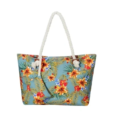 Abbildung von DonDon Strandtasche XXL Familie Badetasche Damen mit Reißverschluss Beach bag groß Tropical Vintage