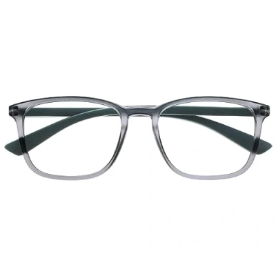 Abbildung von OPULIZE Max Lesebrille Klassische große rechteckige Fassung Brille in mattem Transparentgrau mit grünen Bügeln Herren Damen Unisex R78 7 +3,50