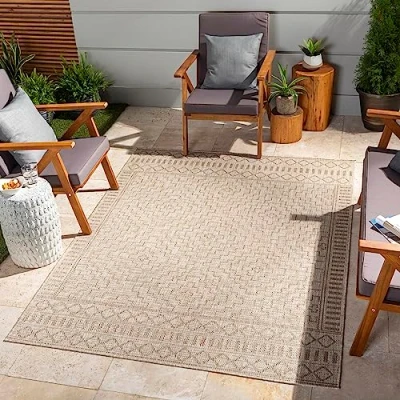 Abbildung von Livabliss Surya Outdoor Teppich wetterfest, Salema In und für Balkon, Terrasse, Garten, Küche Boho Style, draußen Beige,200x275cm