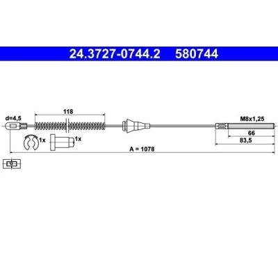 Abbildung von ATE 24.3727 0744.2 Handbremsseil 1078 mit Zubehör OPEL: Corsa B Hatchback
