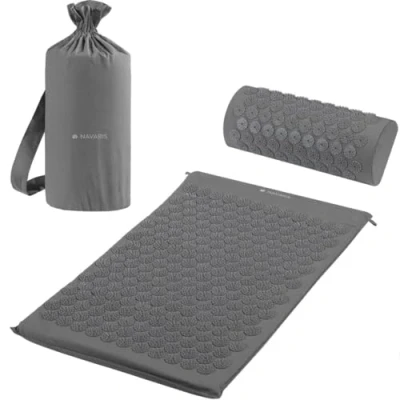 Abbildung von Navaris 2in1 Akupressur Massage Set Akupressurmatte und Kissen mit Tasche Matte Kopfkissen Nadelmatte Grau
