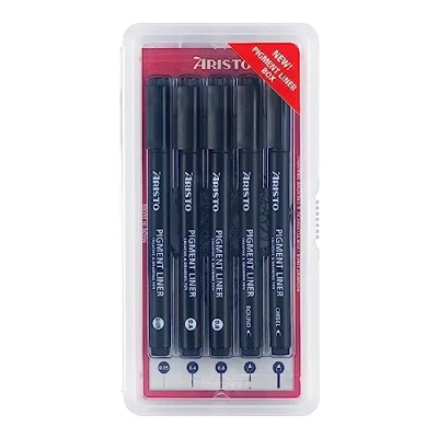 Abbildung von Aristo AR23535 Pigment Liner Kreativ Set 5 teilig (5 Fineliner in den Strichstärken 0,05 mm / 0,40 0,80 Rundspitze Keilspitze, hochpigmentierter Tinte, licht und wasserbeständig) schwarz
