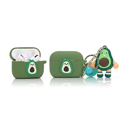 Abbildung von Derhom Airpods Pro Schutzhülle aus Silikon, niedlich, lustig, kompatibel mit Apple [Cartoon Gürtel, Puppen Serie] (Avocado)
