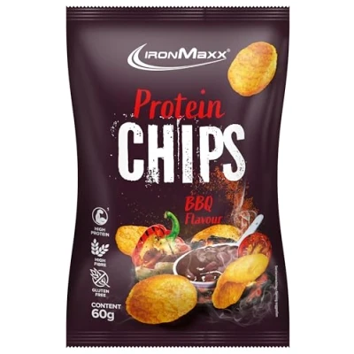 Abbildung von IronMaxx Protein Chips Barbecue 60 g Beutel High Snack aus Sojaeiweiß Ballaststoffreich, glutenfrei &amp; gebacken Ideal für unterwegs bewusste Ernährung