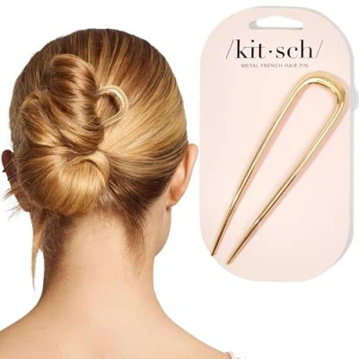 Abbildung von Kitsch Metall Französische Haarnadeln für Frauen Goldene U förmige Dickes Haar, Dutts, Twist Haargabel 1 Stück Gold