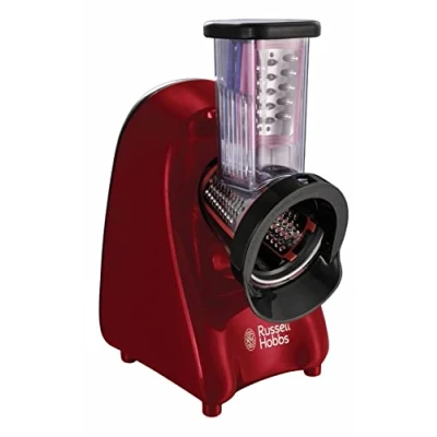 Abbildung von Russell Hobbs Gemüseschneider elektrisch [Schnitzelwerk mit 3 Reibeeinsätze: Grob &amp; Fein, Scheiben] Desire Rot (BPA frei spülmaschinenfest, Reiben Raspeln) Zerkleinerer Küchenreibe 22280 56