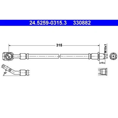 Abbildung von ATE 24.5259 0315.3 Bremsschläuche 315 M10x1 OPEL: Vectra C Caravan, Saloon, Signum CC, SAAB: 9 3 Convertible, Saloon