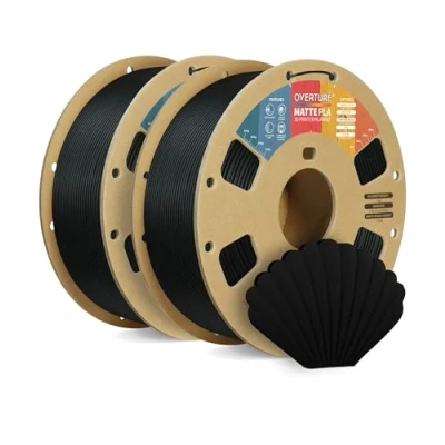 Abbildung von OVERTURE Matte PLA Filament 1.75mm, Rolle 2kg Spule (4.4lbs), Maßgenauigkeit +/ 0.02mm, für 3D Drucker (Schwarz 1kg*2)