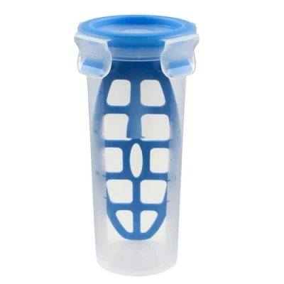 Abbildung von Emsa 508555 Clip &amp; Close Mixbecher mit Deckel Mixeinsatz 0,5 Liter Rund Transparent/Blau