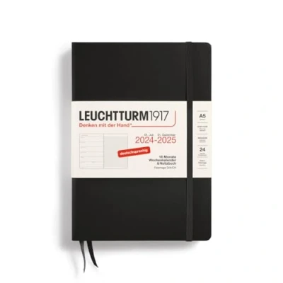 Abbildung von LEUCHTTURM1917 370613 Wochenkalender &amp; Notizbuch 2025, Medium A5 Hardcover 18 Monats Planer, 80 g, liniert Schwarz