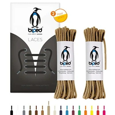 Abbildung von biped LACES 2 Paar runde Schnürsenkel aus Baumwolle ø mm dünn Premium Rundsenkel für Lederschuhe und Stiefel reißfest waschbar made in EU z2900(beige,100 cm)