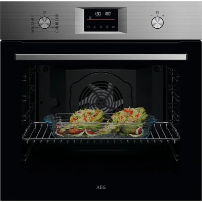 Abbildung von AEG Einbaubackofen Serie 5 Ringheißluft: Gleichmäßige Garergebnisse auf 3 Ebenen Pyrolyse Selbstreinigung 45 Automatikprogramme LED Touchdisplay Schnellaufheizung Edelstahl / OU5PB40ZSM
