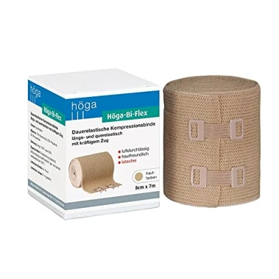 Abbildung von Höga Bi Flex Sportbinde,dauerelastische Kompressionsbinde längs und quer elastisch 8 cm x 7 m gedehnt