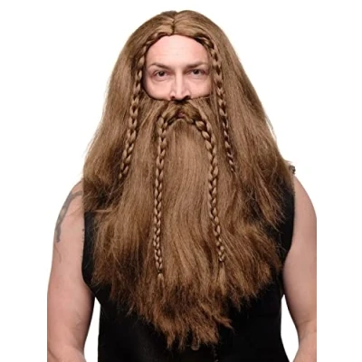 Abbildung von WIG ME UP Perücke &amp; Bart Herrenperücke Karneval Fasching Wikinger Barbar Viking Zwerg Germane Braun lang geflochten RJ033 P6