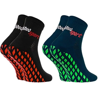 Abbildung von Rainbow Socks Neo ABS Sport Damen Herren Neon Sneaker Stopper Socken 2 Paar Blau Schwarz Größen 39 41