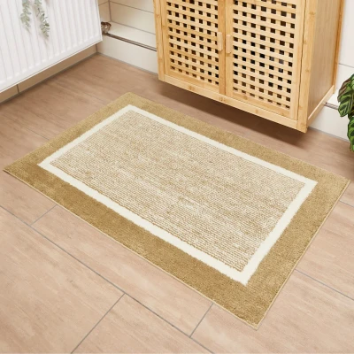 Abbildung von andiamo Badematte rutschfest Maui Badezimmerteppich weich und flauschig Duschvorleger für Badezimmer Badteppich waschbar 50 x 80 cm Taupe