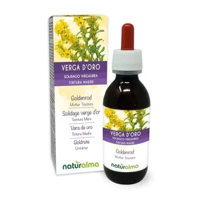 Abbildung von Goldrute (Solidago virgaurea) Kraut mit Blüten Alkoholfreier Urtinktur Naturalma Flüssig Extrakt Tropfen 120 ml Nahrungsergänzungsmittel Veganer