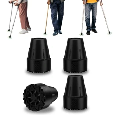 Abbildung von supregear Gummipuffer für Gehstöcke, 4er Pack 22 mm Strapazierfähige Ersatz Gummispitzen Krücken und Rutschfeste Gummifüße mit Metalleinsatz