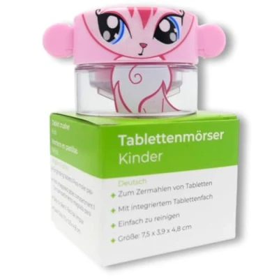 Abbildung von LisaCare Tablettenteiler für kleine Tabletten 5 x 4cm Pill Crusher Kinder mit Pillendose klein unterwegs und Zuhause Alltagshilfe (Fuchs Motiv)