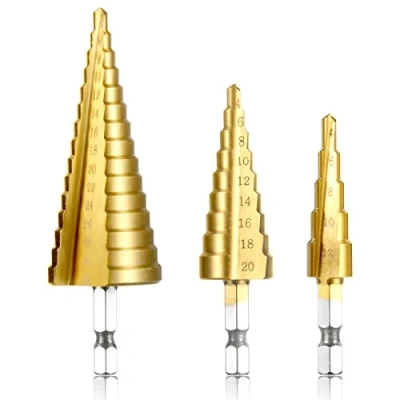 Abbildung von 3tlg HSS Stufenbohrer Satz, Qibaok Titanbeschichtet Hex Shank Schneiden Konusbohrer Kegelbohrer für Edelstahl Metall Holz Kunststoff, 4 12/4 20/4 32 mm