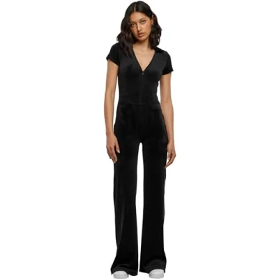 Abbildung von Urban Classics Ladies Velvet Jumpsuit Frauen schwarz S 93% Polyester, 7% Elasthan Basics