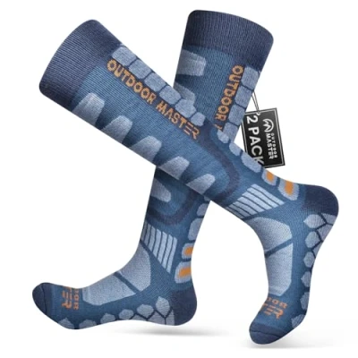Abbildung von OutdoorMaster 2 Paar Unisex Merinowolle Kompression Skisocken für Damen &amp; Herren, OTC Design/Anti Rutsch Bündchen Atmungsaktive Winter Thermal Socken Snowboarden