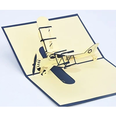 Abbildung von Medigy 3D Pop Up Grußkarten Flugzeug Leere Karten für die meisten Gelegenheiten Blau