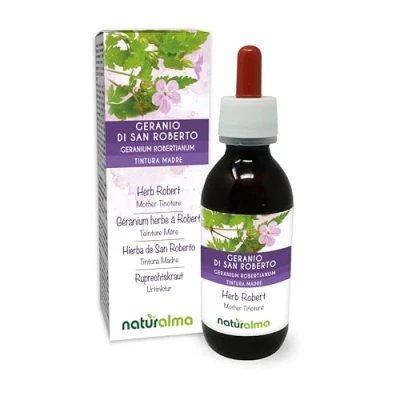 Abbildung von Ruprechtskraut oder Stinkender Storchschnäbel (Geranium robertianum) Kraut mit Blüten Alkoholfreier Urtinktur Naturalma Flüssig Extrakt Tropfen 120 ml Nahrungsergänzungsmittel Veganer