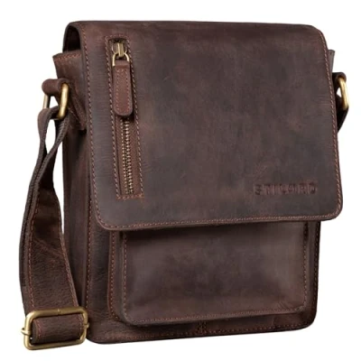 Abbildung von STILORD Herren Umhängetasche braun Kleine Vintage Schultertasche 8,4 Zoll Messenger Bag Tablettasche aus echtem Büffel Leder &#039;Finn&#039;