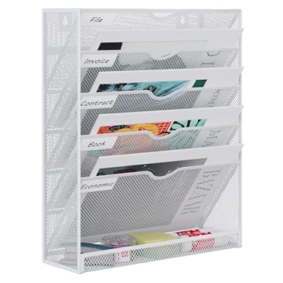 Abbildung von EasyPAG 6 Fächer Metall A4 Zeitschriftenhalter Wand Zeitschriften Wandhalter Aktenablage Dokumentenhalter Hängend Magazin Organizer Flyerständer Prospektspender,Weiß
