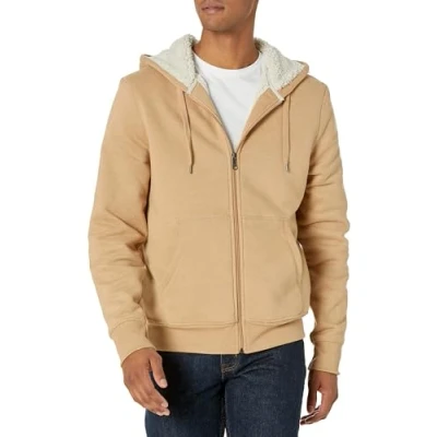 Abbildung von Amazon Essentials Herren Hoodie mit Sherpa Futter und durchgehendem Reißverschluss, Kamelbraun Meliert, M