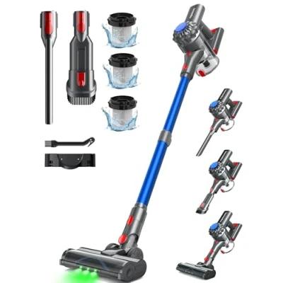 Abbildung von Ivormentico Akku Staubsauger, 50Mins/40KPA/450W Staubsauger Kabellos, Akkustaubsauger mit Geen LED, Kabelloser Aufgerüstete Bodenbürste, für Hartböden Tierhaare, Blau