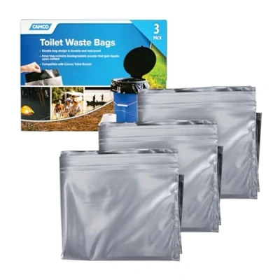 Abbildung von Camco 41547 WC Müllbeutel, langlebiges Doppelbeutel Design ist auslaufsicher, Innenbeutel Gelt Jede Flüssigkeit, ideal für Camping, Wandern, Jagd und mehr, 3 Stück