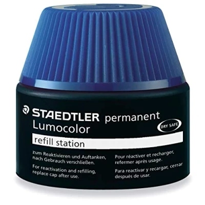 Abbildung von STAEDTLER 487 17 3 Lumocolor permanent Universalstift Nachfüllstation für 313/314/317/318, 15 20x Nachfüllen, blau