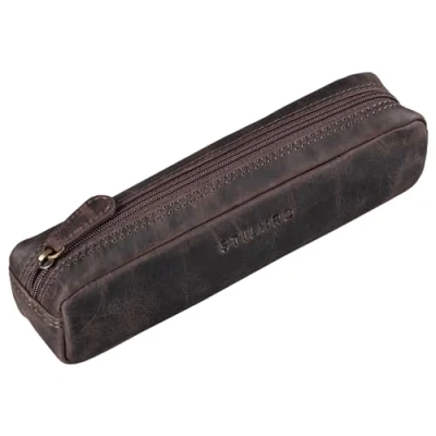 Abbildung von STILORD &#039;Preston&#039; Etui aus Leder Federmäppchen Vintage Lederetui Stifterolle Retro Schlamperrolle Damen Herren Faulenzer Echtleder, Farbe:dunkel braun