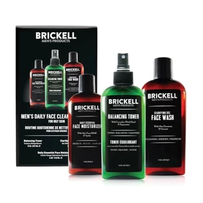 Abbildung von Brickell Men&#039;s Products täglich gesicht reinigen routine für fettige haut, alkoholfrei toner, gel gesichtswäsche und moisturizer, natur bio, ohne duft