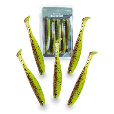 Abbildung von Zanderfang Zander Gummifische Kunstköder für und Barsch Gummiköder mit Fischaroma aromatisiert UV Aktivität 5er Set Braun Grün