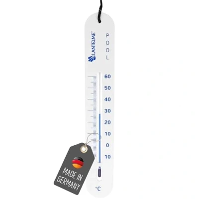 Abbildung von Lantelme Poolthermometer sinkend mit Schnur Analog Farbe weiß Schwimmbad Whirlpool Thermometer Wassertemperatur Pool Bad Teich Schwimmbadthermometer Teichthermometer (Weiß)