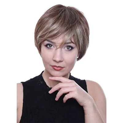 Abbildung von Prettyland BOB Perücke Kurz Haare natürlich glatt Braun Blond Gesträhnt Gestuft Alltag Wig C128