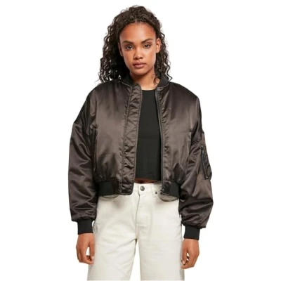 Abbildung von Urban Classics Ladies Short Oversized Satin Bomber Jacket Bomberjacke, Damen, Größe: Large, Black