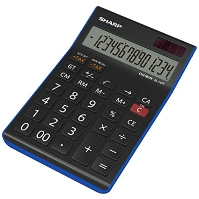 Abbildung von Sharp EL 145T BL Tischrechner (14 Stellen, Steuerberechnung, Solar und Batteriebetrieb) Schwarz
