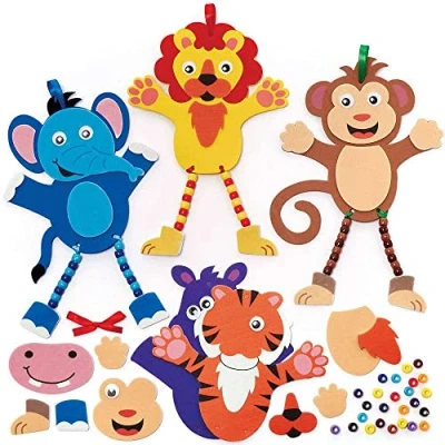 Abbildung von Baker Ross FC919 Moosgummi Dschungel Tier Bastelset mit Perlen für Kinder 5er Pack, Set zum Basteln und Dekorieren, Ideal Kindergeburtstag Basteln, Mittel